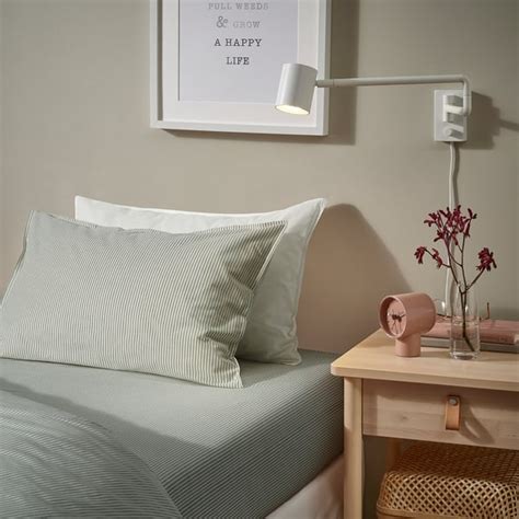 SOLFIBBLA fitted sheet, white green/stripe, 180x200 cm (71x79") - IKEA