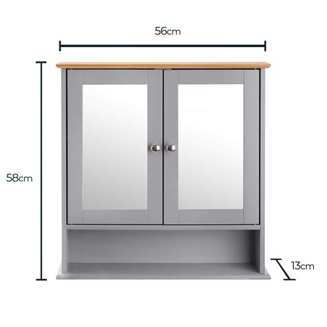 CHRISTOW Mirrored Bathroom Cabinet Wall Mounted, Grey & Bamboo Wooden ...