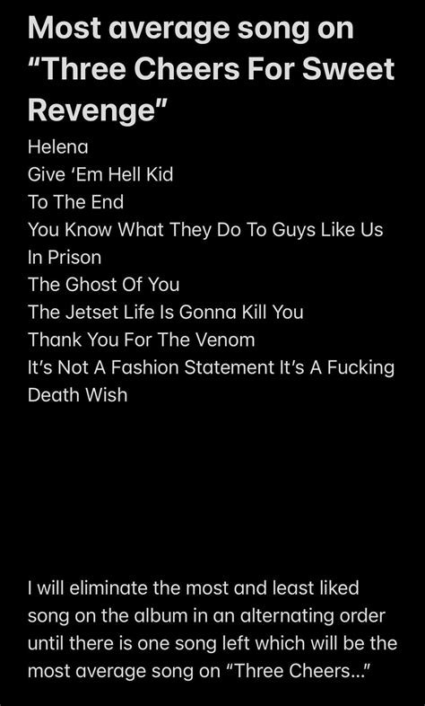 Day 6 of finding the most average song on Three Cheers… comment your ...