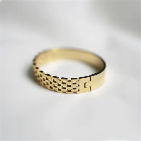 Gold Toned Stainless Steel Rolex Style Link Chain Brangle Bracelet ...