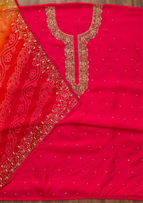 Buy Rani Pink Cutdana Semi Crepe Unstitched Salwar Suit - Koskii