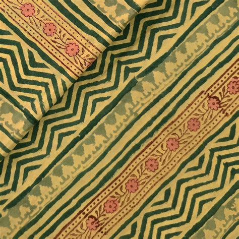 Pure Cotton Jaipuri Mustrad With Pink And Green Border Hand Block Prin ...