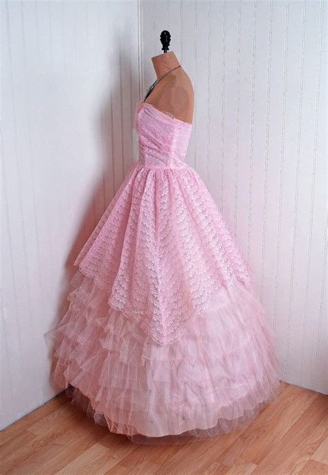 Party Gown (shown sans bolero): 1950's, sheer illusion-lace and lined ...