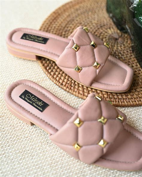 Pink Quilted Flats With Studs – Miraki