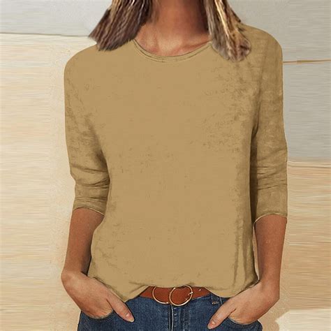 YYAPAYZB Fall Womens Tops Fitted 3/4 Sleeve Shirts Classic Round Neck ...