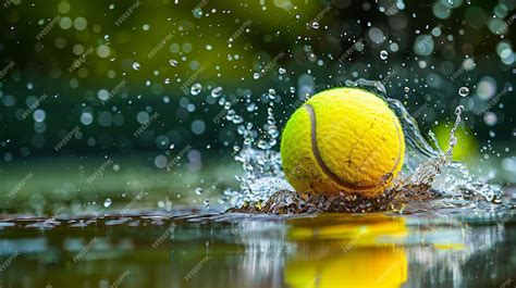 Premium Photo | Splashing water around a tennis ball on wet surface