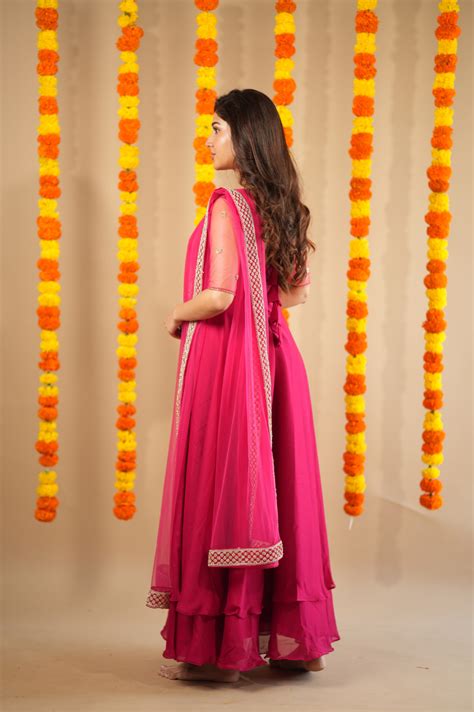 Renu Premium Hand-Worked Designer Anarkali | Rani Pink
