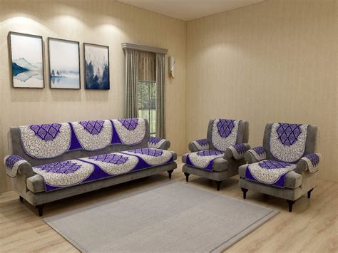 Nendle Cotton Fabric Abstract Sofa and Chair Covers Set of 5 Seater ...