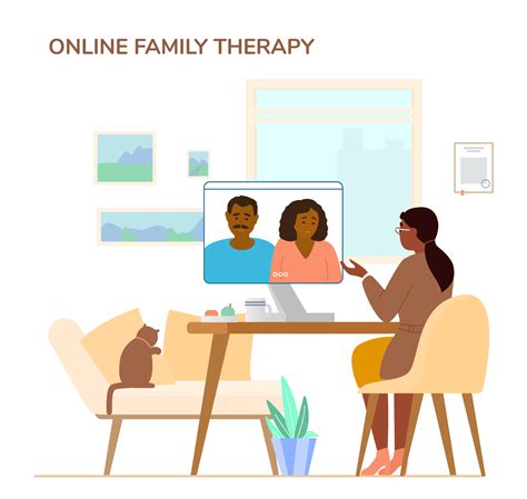 Online Family Therapy Concept Flat Vector Illustration. Woman ...