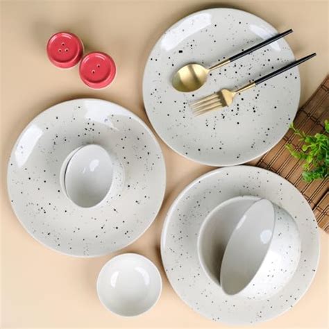 VarEesha Handmade Vanilla Hand-Made White Speckled Ceramic Ten Pc ...