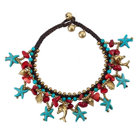 Yellow Chimes Anklets for Women Bohemian Starfish Charms Beaded ...