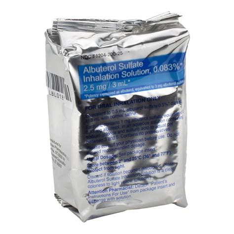 Albuterol Sulfate 0.083% Inhalation Solution, Unit Dose Vial 3mL, 25 ...