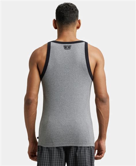Buy Super Combed Cotton Rib Square Neck Gym Vest - Mid Grey Melange ...