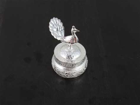 Buy GoldGiftIdeas Silver Plated metal Peacock Sindoor Dabbi with Lid ...