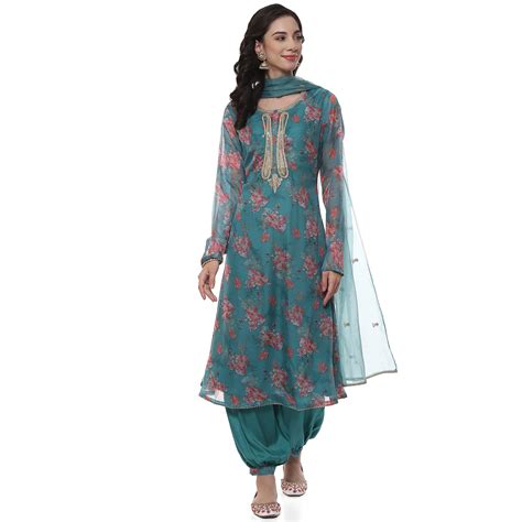 Rama Green Organza Digital Print Unstitched Suit Set