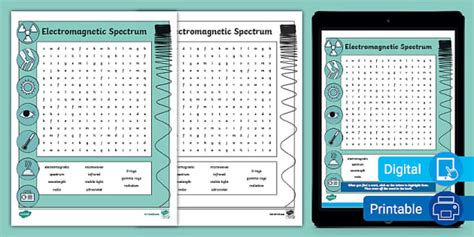 Electromagnetic Spectrum Word Search for 6th-8th Grade