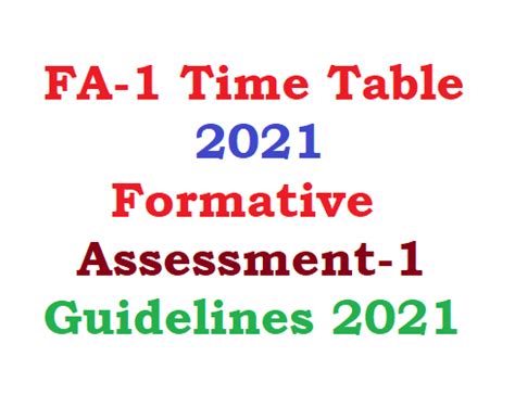 FA-1 Time Table 2021 - Formative Assessment-1 from 21st Oct 2021 ...
