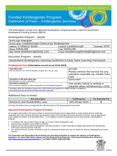 Queensland Funded Kindergarten Program Doc Template | pdfFiller