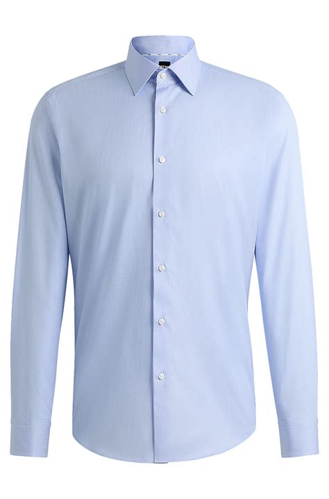 BOSS - Regular-fit shirt in micro-striped cotton twill - Light Blue