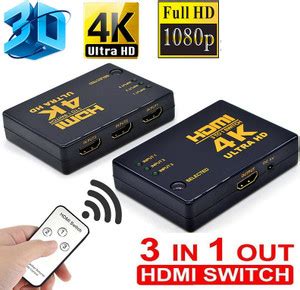GoodsBazaar 3 Way HDMI Switch 3x1 with Remote Control 3 Port HDMI ...