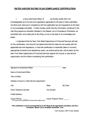 Fillable Online dfs ny Rates and/or rating plan compliance ...