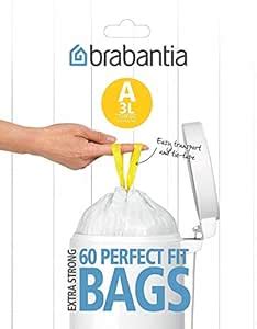 Brabantia Smartfix Bin Liners, Size A, 3 Litre, 60 Bag Dispenser Pack ...