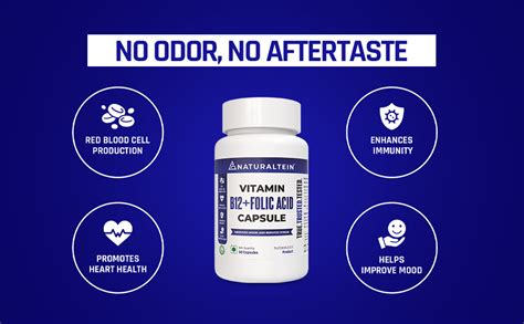 NATURALTEIN Vitamin B12 + Folate (60 Capsules) | 100% Clean & Additive ...