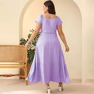 Women Plus Size Boho Maxi Dress Short Sleeves High Waist Ruffle Casual ...