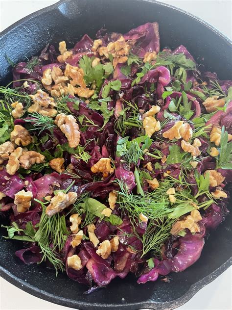 Pan Fried Purple Cabbage + Honey-Balsamic, Feta And Walnuts - Cook2Thrive