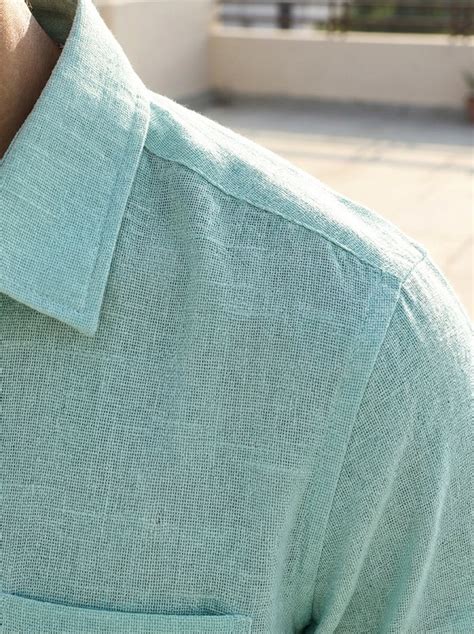 Men's Light Blue Linen Blend Full Sleeve Relaxed Fit Casual Solid Shir ...