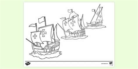 Christopher Columbus 3 Ships Colouring Page | Twinkl