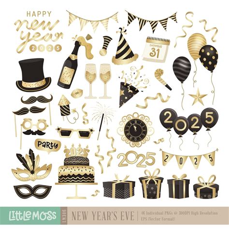 Happy New Year Clipart: Gold Balloons & Confetti 🎉🎈