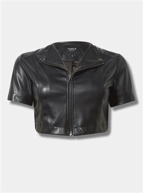 Faux Leather Short Sleeve Cropped Moto Jacket | Cropped moto jacket ...