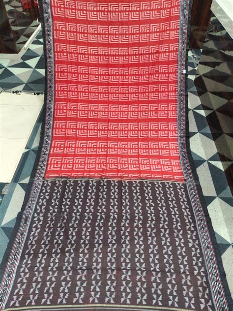 Red Black Ikat Design Khandua Cotton Saree