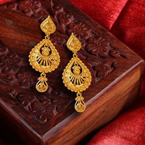 Traditional Floral Gold Drop Earrings