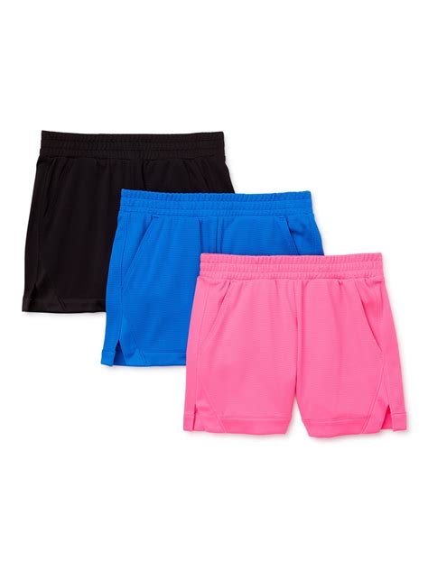 Athletic Works Girls 3-Pack Athletic Shorts, Sizes 4-18 & Plus ...