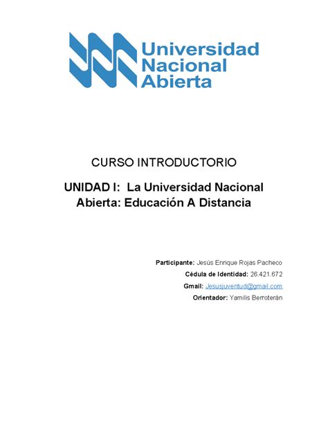 Unidad I - TRABAJO - CURSO INTRODUCTORIO UNIDAD I: La Universidad ...