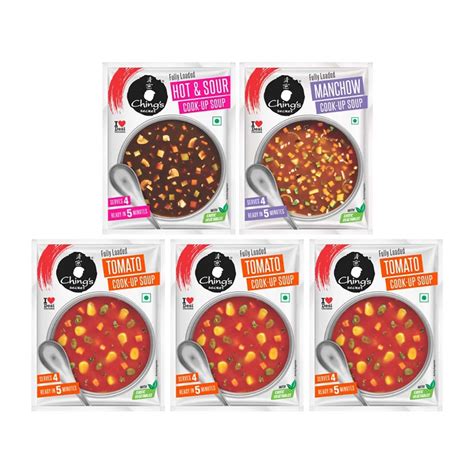 Chings Manchow x 1 + Hot & Sour x 1 + Tomato x 3 cookup soup PACK OF 5 ...