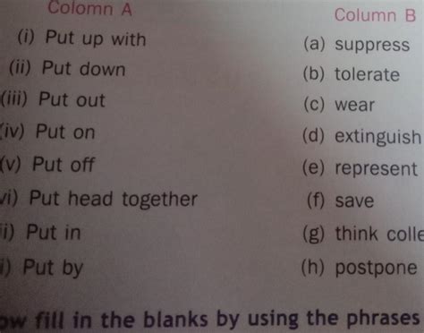 match the words phrases in column A with their meanings in column B ...