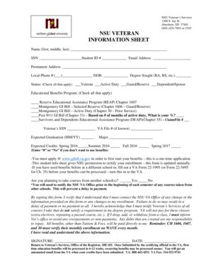 Fillable Online northern NSU bVETERANb INFORMATION SHEET - northern Fax ...