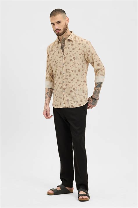 Buy Men's Beige Floral Slim Fit Shirts Online | Snitch – SNITCH