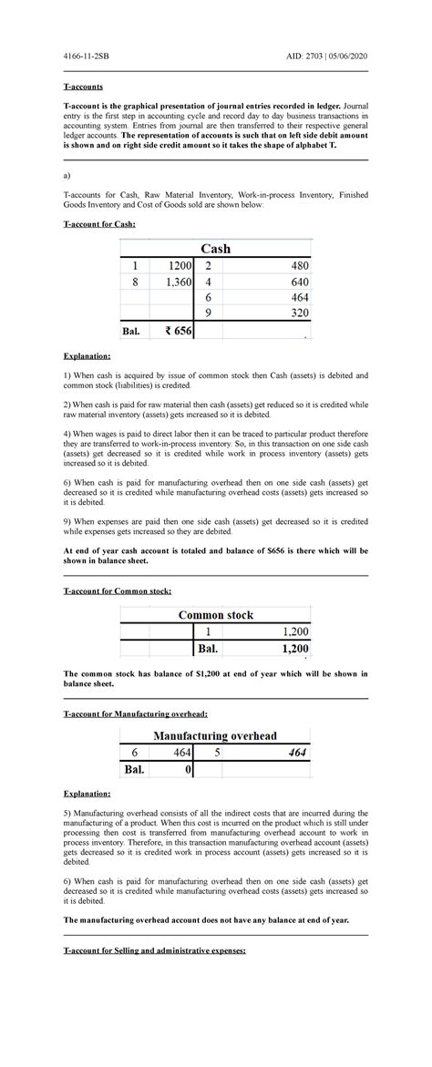 4166-11-2SB - MBA - 4166-11-2SB AID: 2703 | 05/06/ T-accounts T-account ...