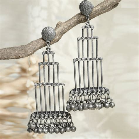 Buy Moedbuille Ghungroo Studded Tasselled Filigree Design Oxidised ...