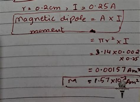 An electric current of 0.25 a flows in a loop of radius 0.2 cm ...