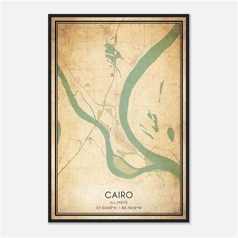 Vintage Cairo Illinois Map Poster, Cairo IL City Road Wall Art Print ...