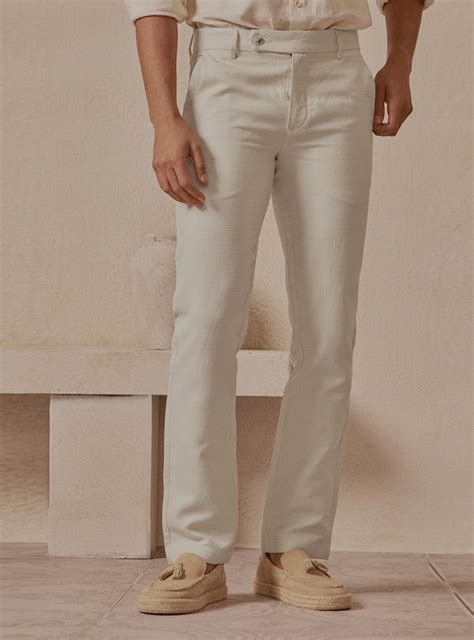 Buy Drift Beige Linen Trousers | Casual Beige Structure Trouser for Men ...