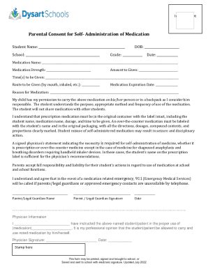 Fillable Online Middle/Upper Consent to Administer Medication at School ...
