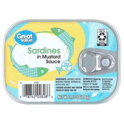 Great Value Sardines in Mustard Sauce, 3.75 oz Wild Caught, High in ...