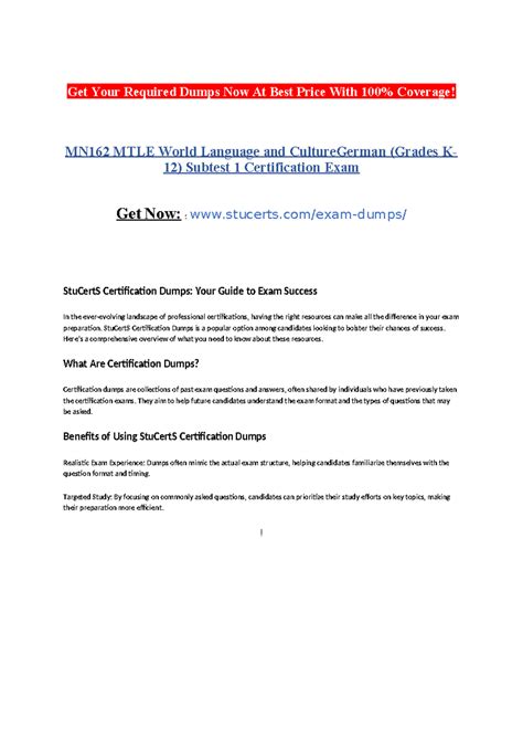 MN162 MTLE World Language and Culture German (Grades K-12) Subtest 1 ...