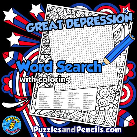 The Great Depression Word Search Puzzle with Coloring | US History Wordsearch | Made By Teachers